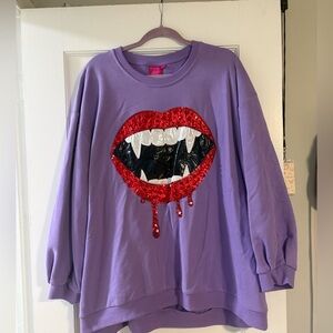 Queen of Sparkles Purple Vampire Smile Sweatshirt XL